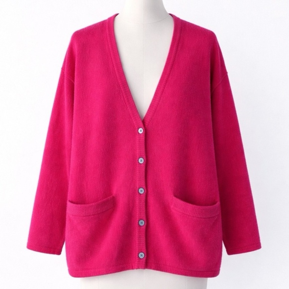 Alcott & Andrews Vintage Fuchsia Pink Lambswool Angora Cardigan Sweater Sz M